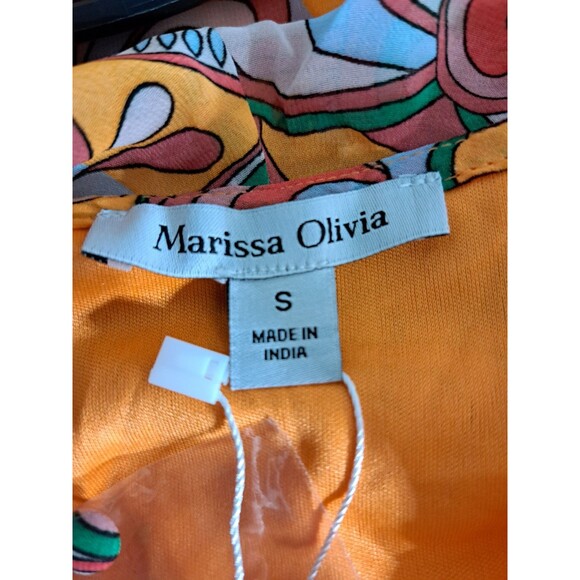Marissa Olivia Orange Floral Boho Hippie Dress Women’s V-Neck Ruffle Small NWT - Picture 5 of 16